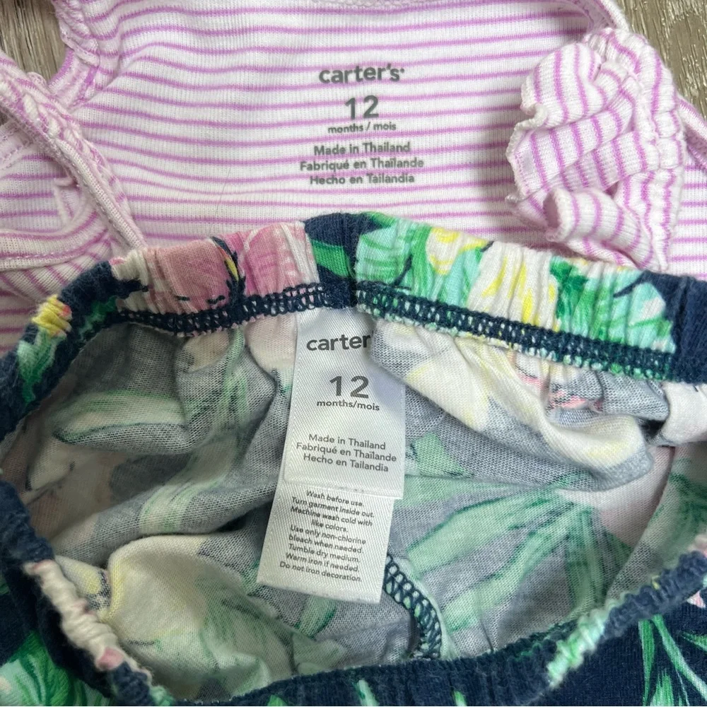 CARTERS 2PC SLEEVELESS BODYSUIT AND SHORTS SET PURPLE 12MO